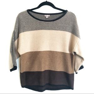 j jill brown tan color blocked knit 3/4 sleeve top